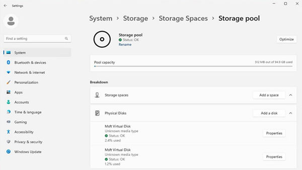 微软将在Windows 11开发版里将「存储空间」迁移到设置应用中