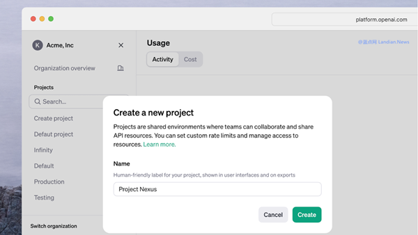 OPENAI继续为开发者提供新功能 可创建项目并单独配置API和费率限制