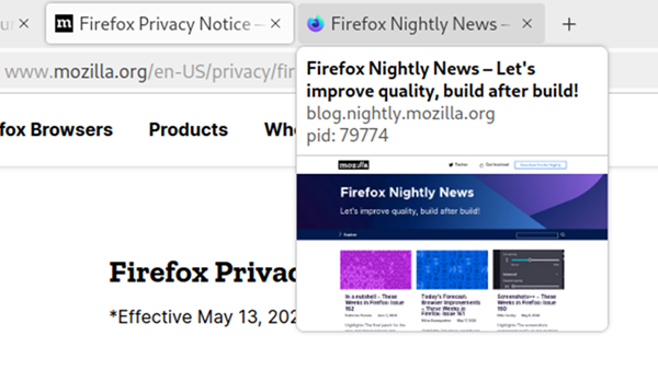 火狐浏览器终于要支持选项卡预览功能 现已在Firefox Nightly中测试