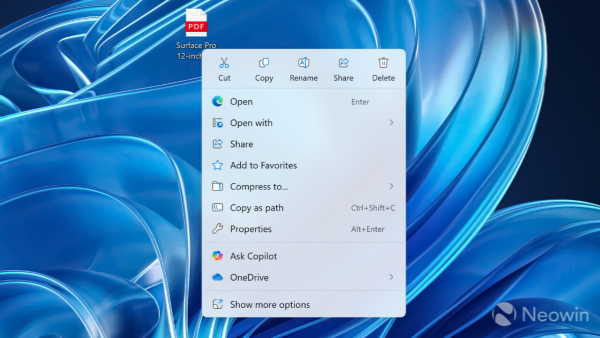 [附删除方法] 微软在Windows 11右键菜单中新增询问Copilot按钮可以调用AI查内容