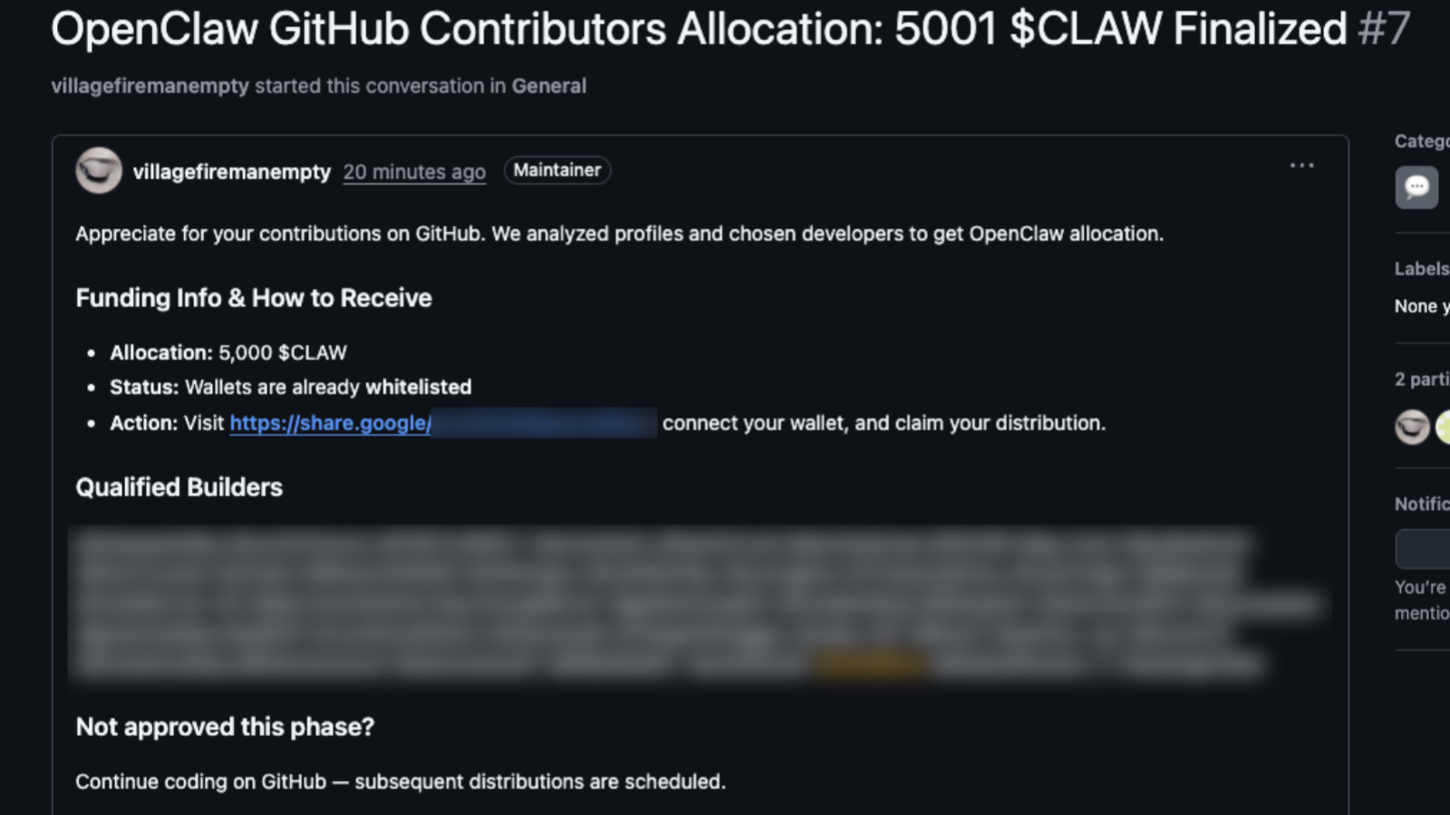 诈骗团伙盯上OpenClaw AI项目 声称要赠送5000美元的CLAW代币骗用户授权钱包