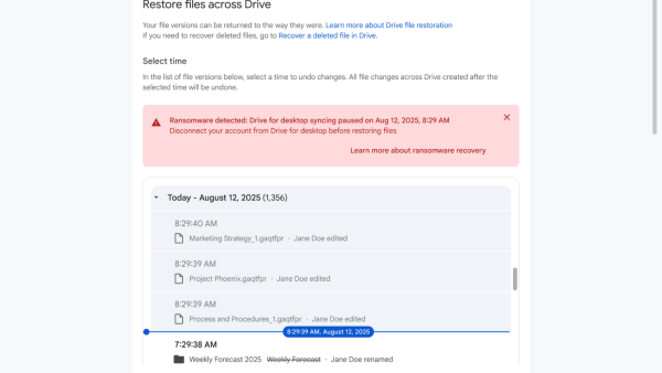 谷歌向用户推出Google Drive勒索软件检测和文件恢复 帮助用户抵御勒索加密