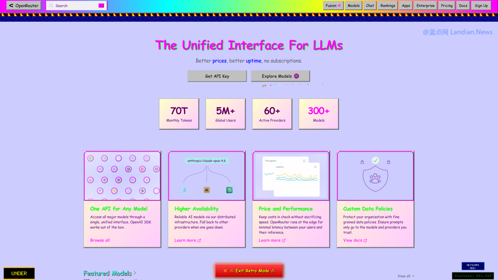 不忍直视：模型聚合网站OpenRouter推出复古风格 按照1999年的画风设计