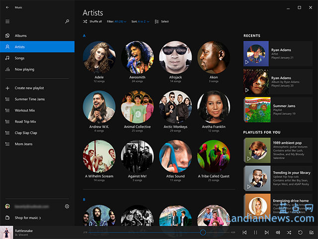 官方泄露：新版 Windows 10音乐应用界面曝光