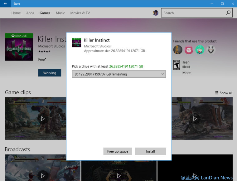 Windows 10 应用商店在下载大型游戏时开始弹出对话框让用户选择安装位置