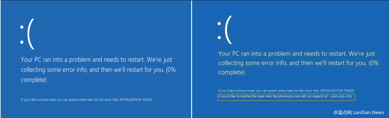 微软称有恶意软件伪造Windows 10蓝屏界面进行诈骗