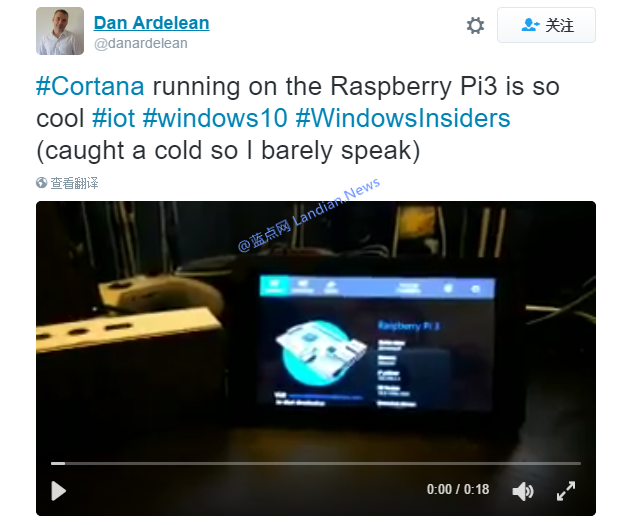 Windows 10 IoT最新测试版本现已集成Cortana