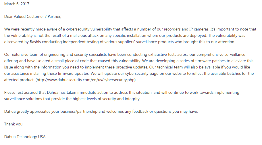 安全研究人员公布浙江大华旗下多款DVR可轻易利用的漏洞