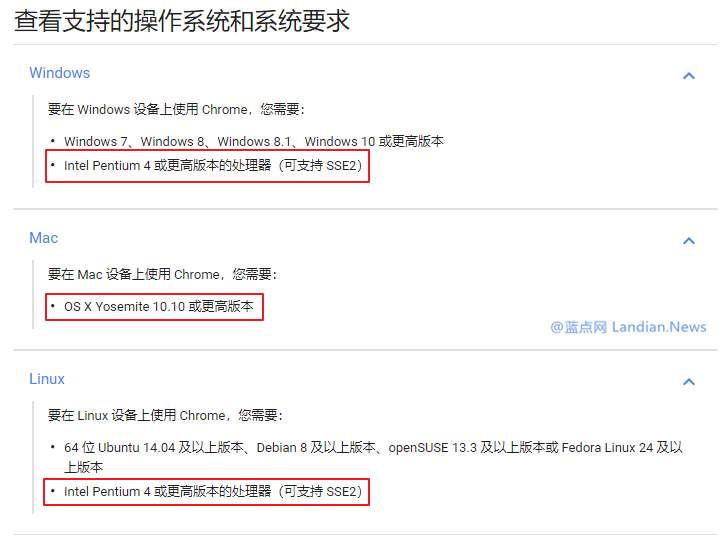 谷歌浏览器不再支持旧版OS X以及处理器必须支持SSE2