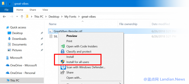 Windows 10将支持非管理员权限为特定用户安装字体