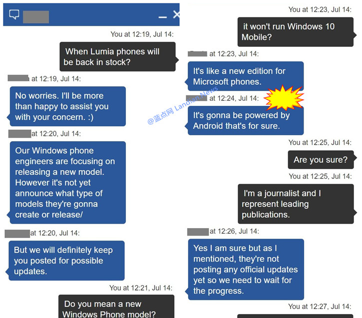 微软客服称该公司将推出搭载安卓系统的移动设备