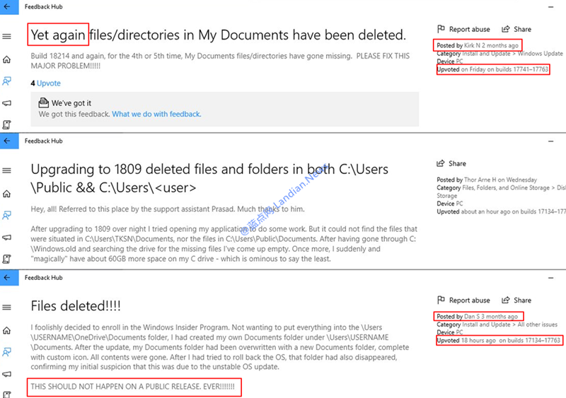 两个月前就有用户反馈文件被删除但未能引起微软重视