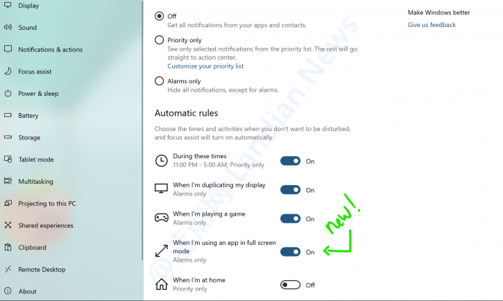 微软改进Windows 10专注助手让你在全屏时不被打扰
