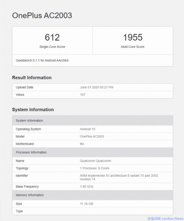 OnePlus Z现身Geekbench数据库 搭载高通骁龙765G处理器并非联发科