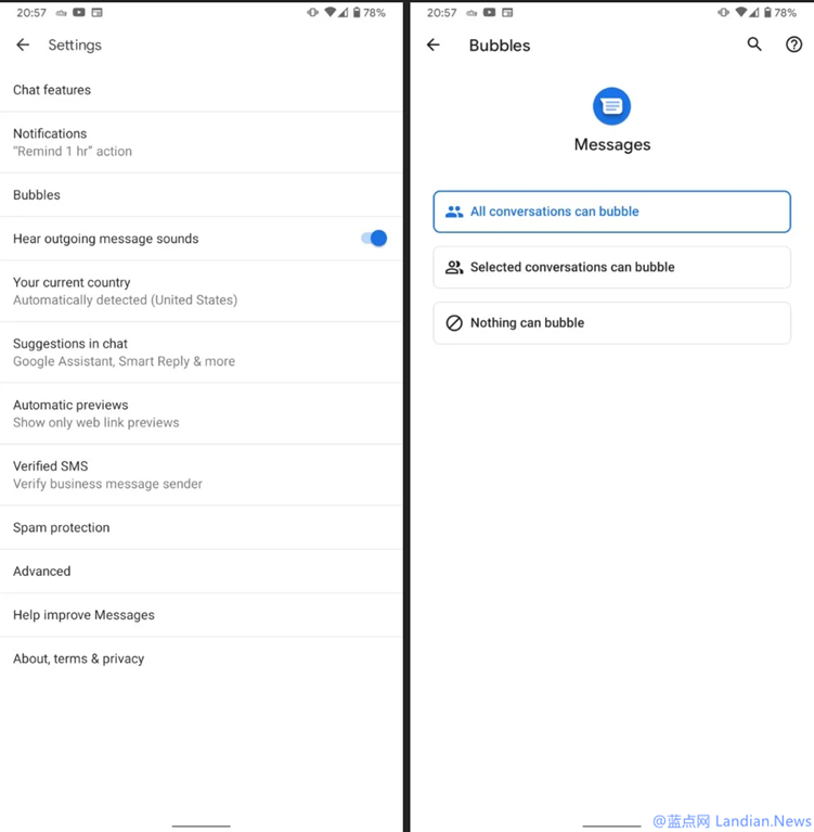 谷歌官方短信应用现已支持Android 11 beta中的消息气泡功能